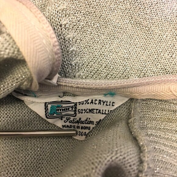 Vintage 60s 70s KMark Silver Metallic Lurex Sweater Back Zipper Holiday Glam (2) - Picture 11 of 12